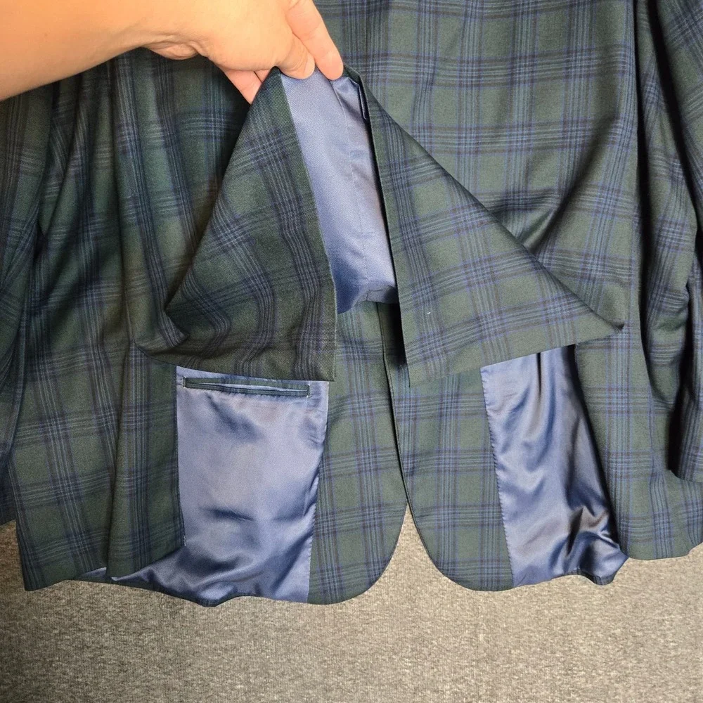 Oak Hill Sport Coat Men's 3XL Green‎ Blue Plaid 2 Button Blazer Jacket
